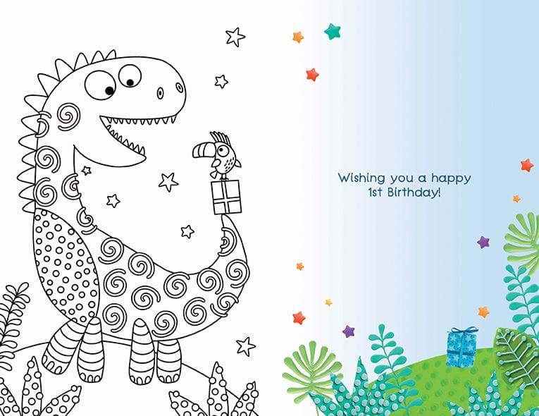 Green Dinosaur 1st Birthday Card