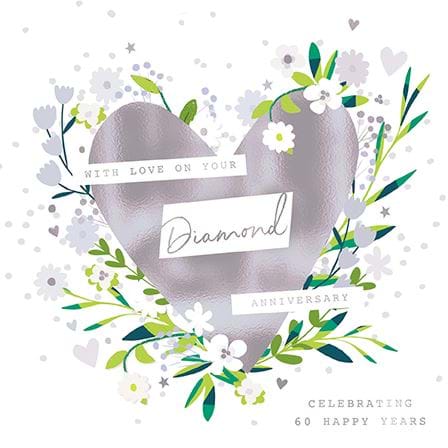 Floral Heart Diamond Anniversary Card