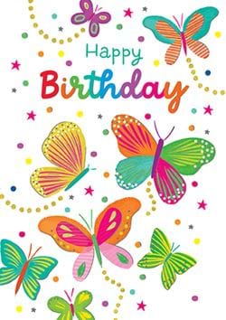 Neon Butterflies Birthday Card