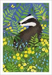 Badger Amongst Primroses Greeting Card