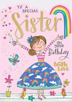 Rainbow Dress Sister Birthday Card