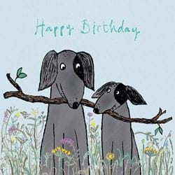 Dogs with Stick Birthday Card