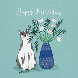 Cat and Flowers Birthday Card