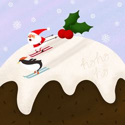 Skiing Down The Pudding - Personalised Christmas Card
