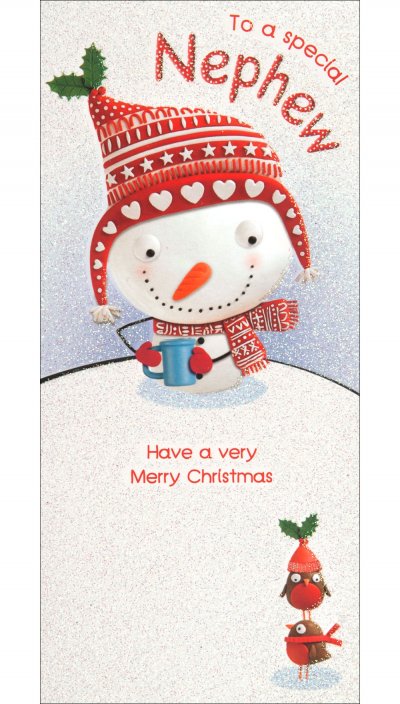 Glitter Snowman Nephew Christmas Card
