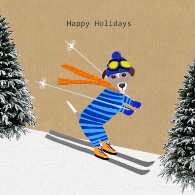 Skiing Dog Christmas Card