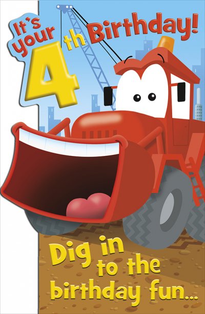 Digger 4th Birthday Card