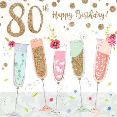 Champagne Sparkles 80th Birthday Card