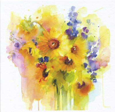 Sunflowers and Delphinium Greeting Card
