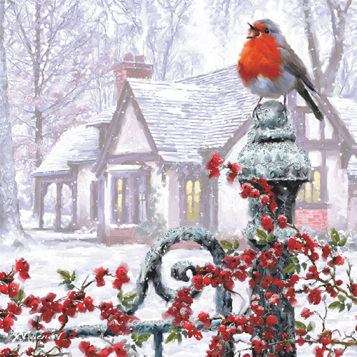 Robin on a Gatepost Personalised Christmas Card