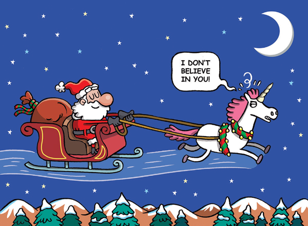 Santa and Unicorn Personalised Christmas Card