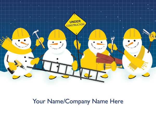 Construction Snowmen Front Personalised Christmas Card