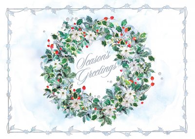 Silver Holly Wreath Personalised Christmas Card