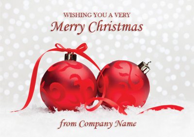 Crimson Baubles Front Personalised Christmas Card