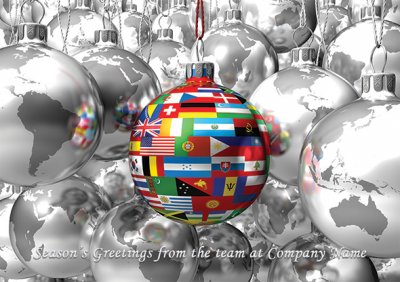 Baubles of the World Front Personalised Christmas Card