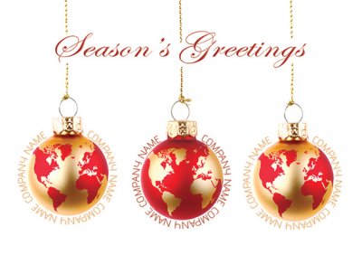 International Baubles Front Personalised Christmas Card