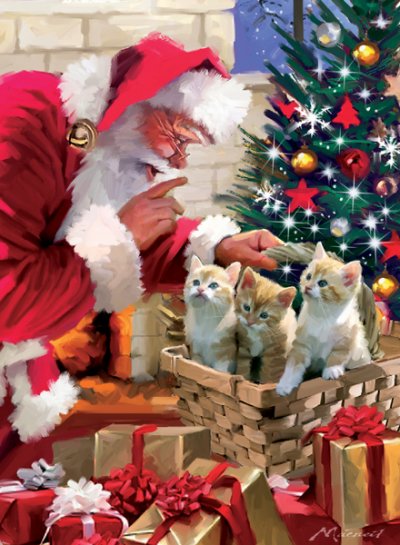 Santa & Kittens Personalised Christmas Card