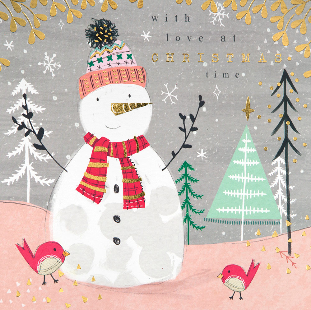 Snowman in Pink Christmas Card
