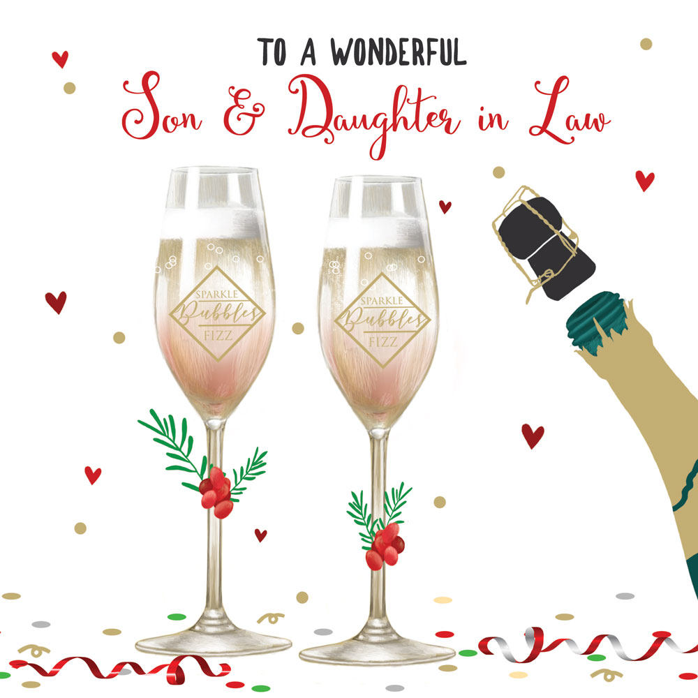 Glass of Fizz Son and Daughter in law Christmas Card