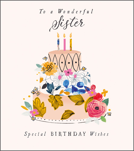 Floral Cake Sister Birthday Card