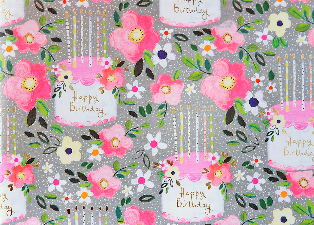 Floral Cake Birthday Wrapping Paper