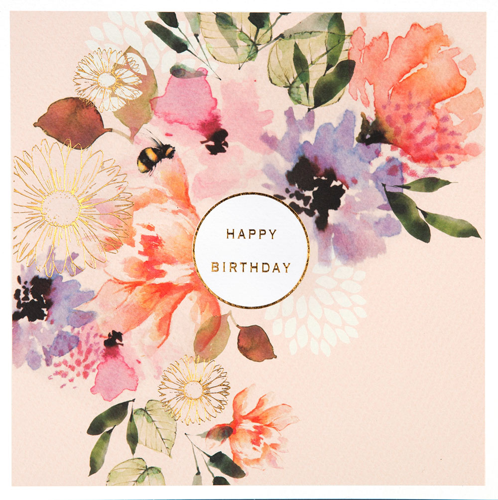 Flowers and Bee Birthday Card