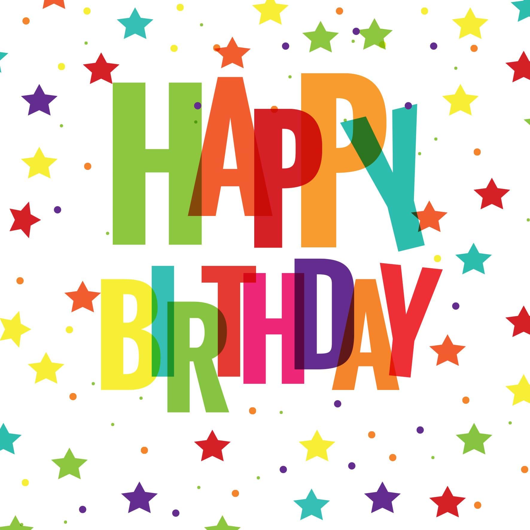 Colourful Letters and Stars Birthday Card