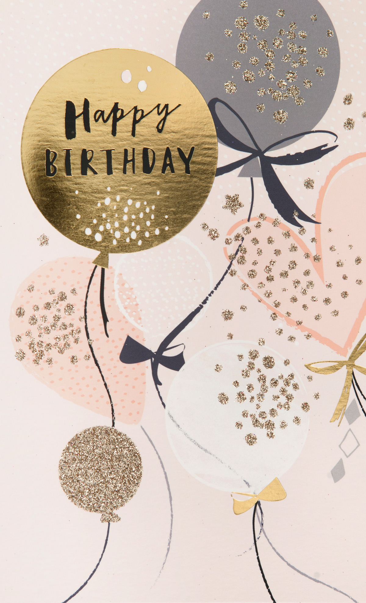 Pink and Gold Balloons Birthday Card
