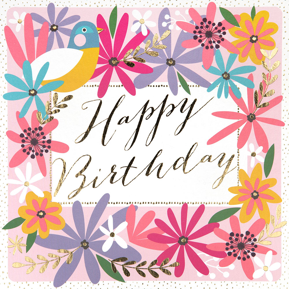 Bird and Flowers Birthday Card