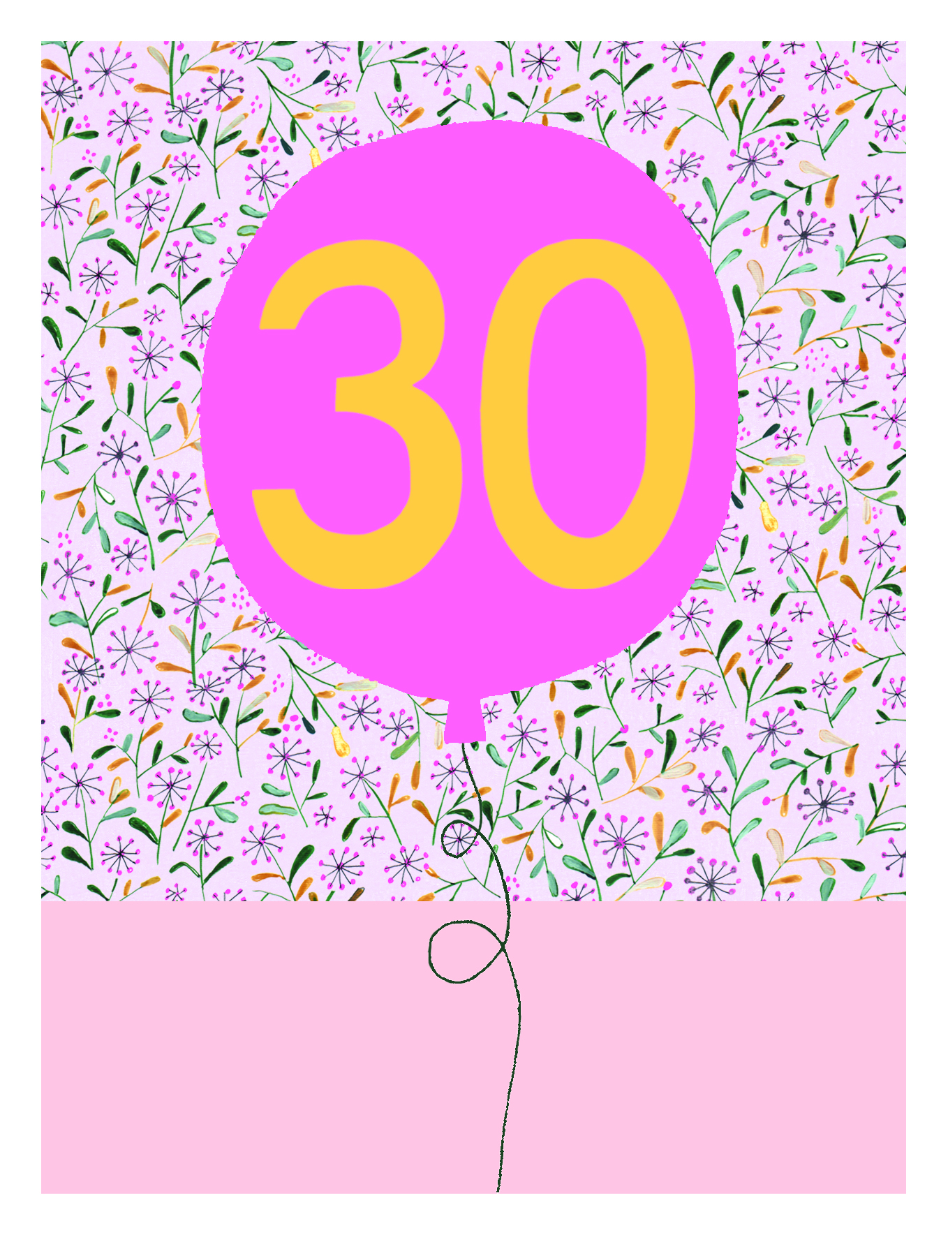 Pink Balloon 30th Birthday Card
