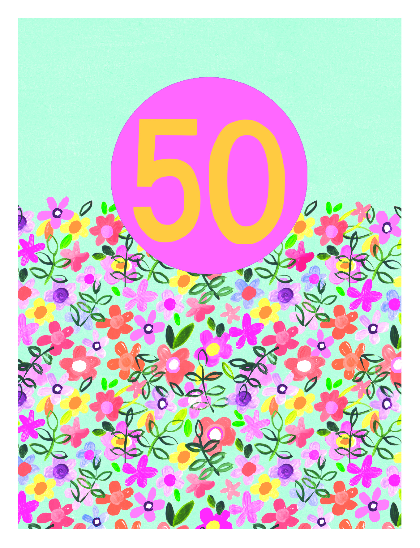 Neon Flowers 50th Birthday Card