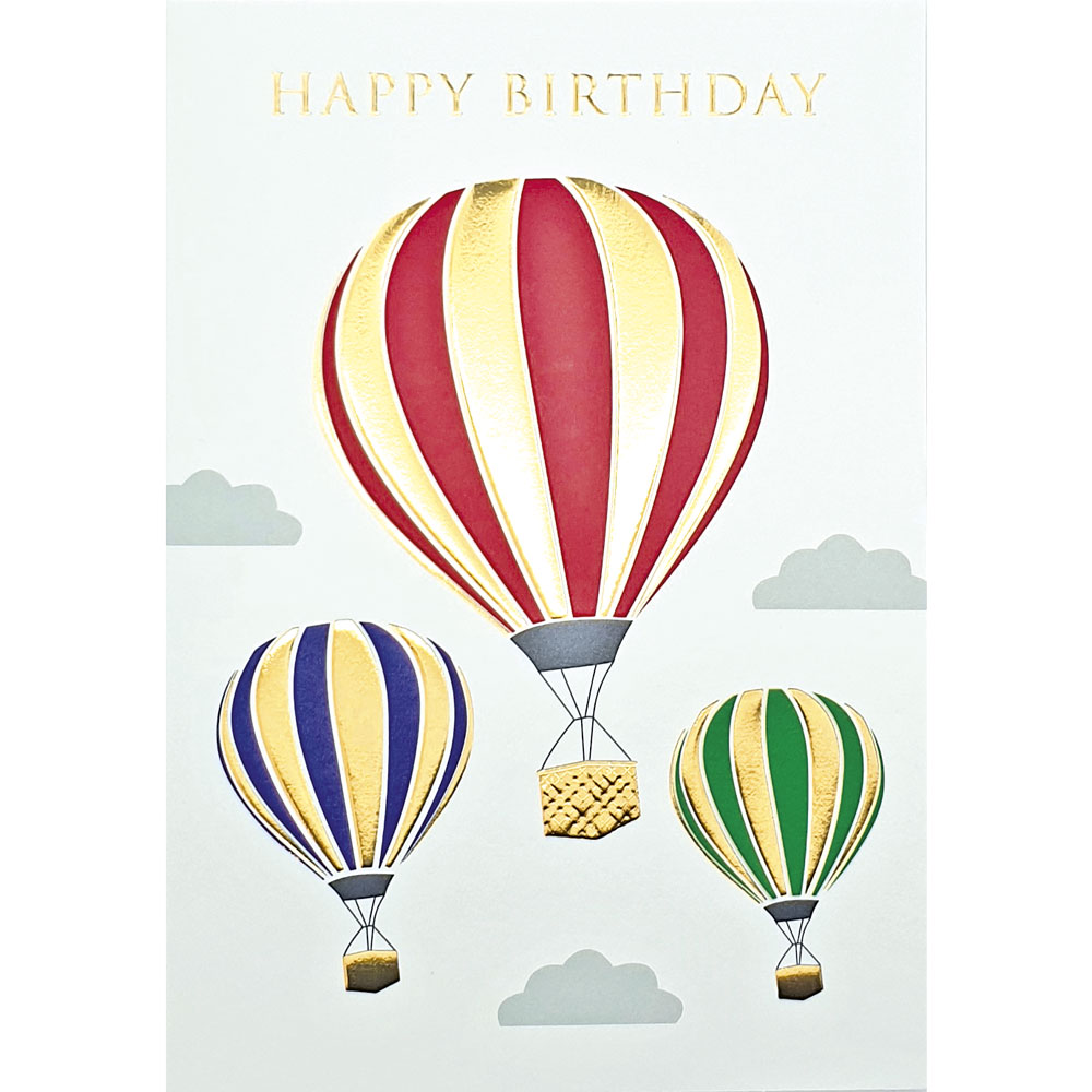 Striped Hot Air Balloons Birthday Card