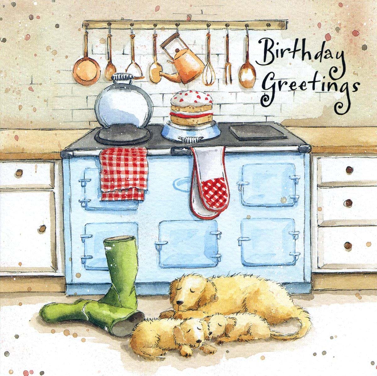 Puppies in the Kitchen Birthday Card