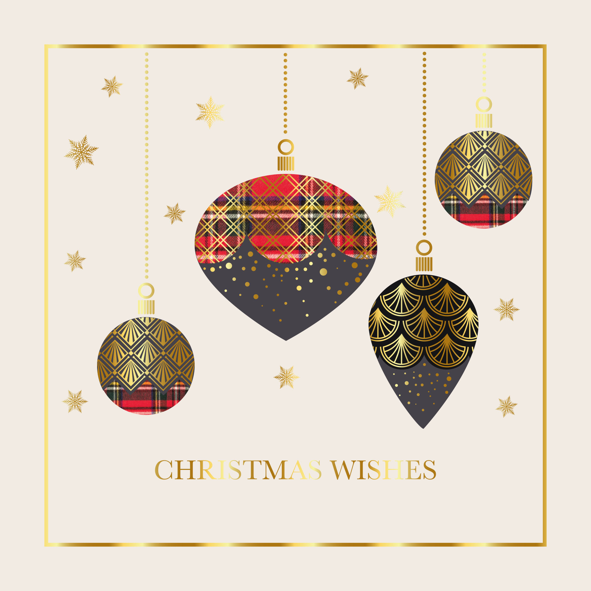 Tartan Baubles Personalised Christmas Card