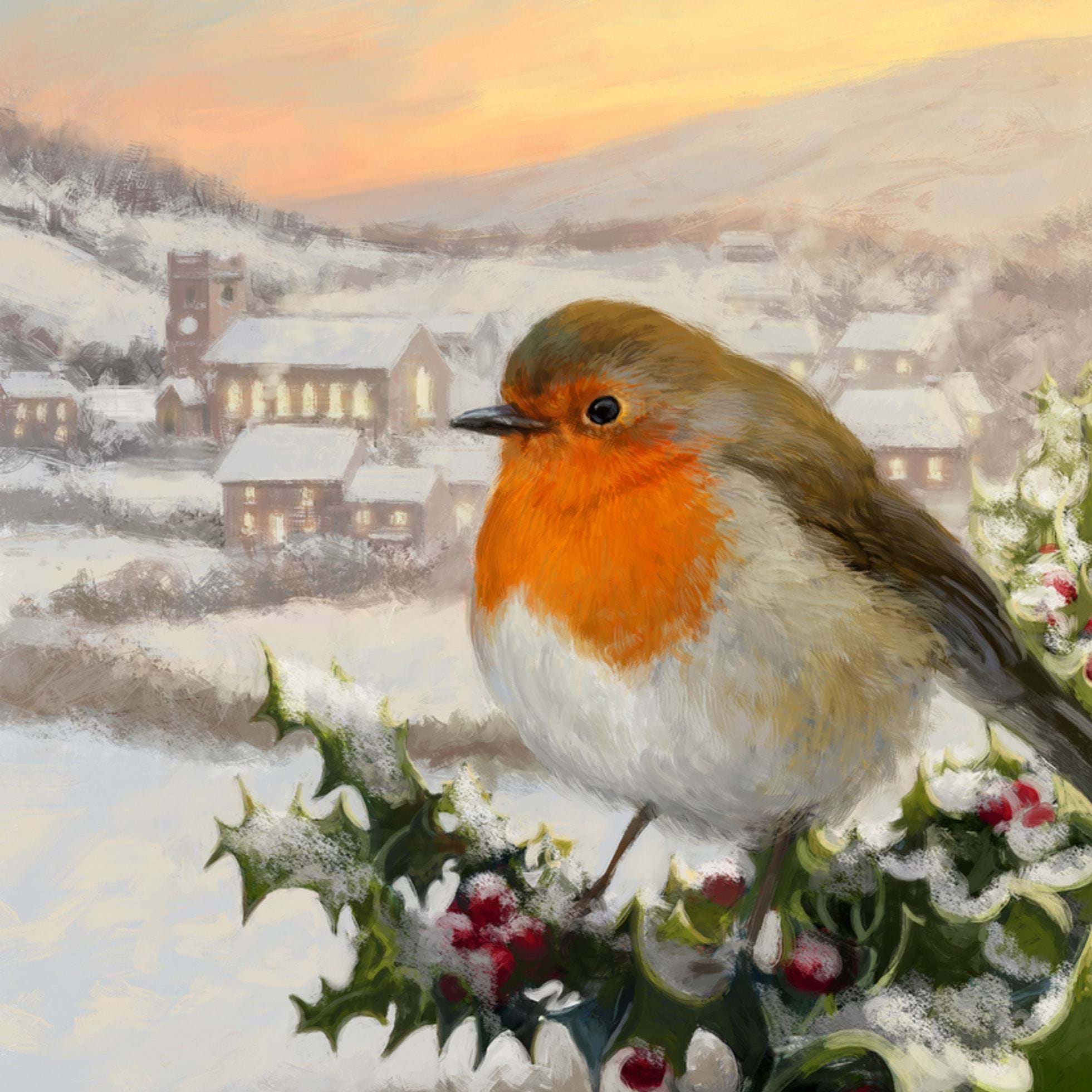 Robin & Holly Berries Personalised Christmas Card