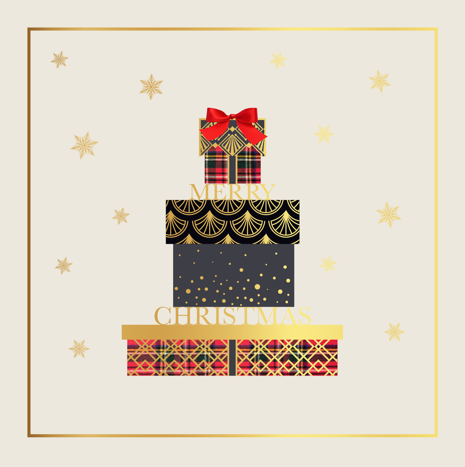 Stacked Presents Personalised Christmas Card - Foiled Name