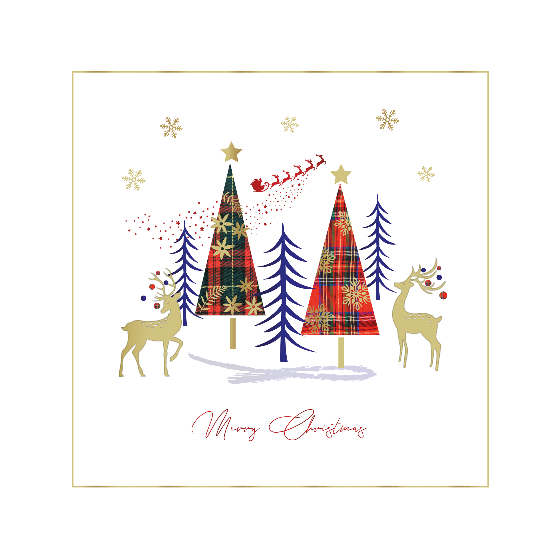 Tartan Deer Scene Personalised Christmas Card - Foiled Name