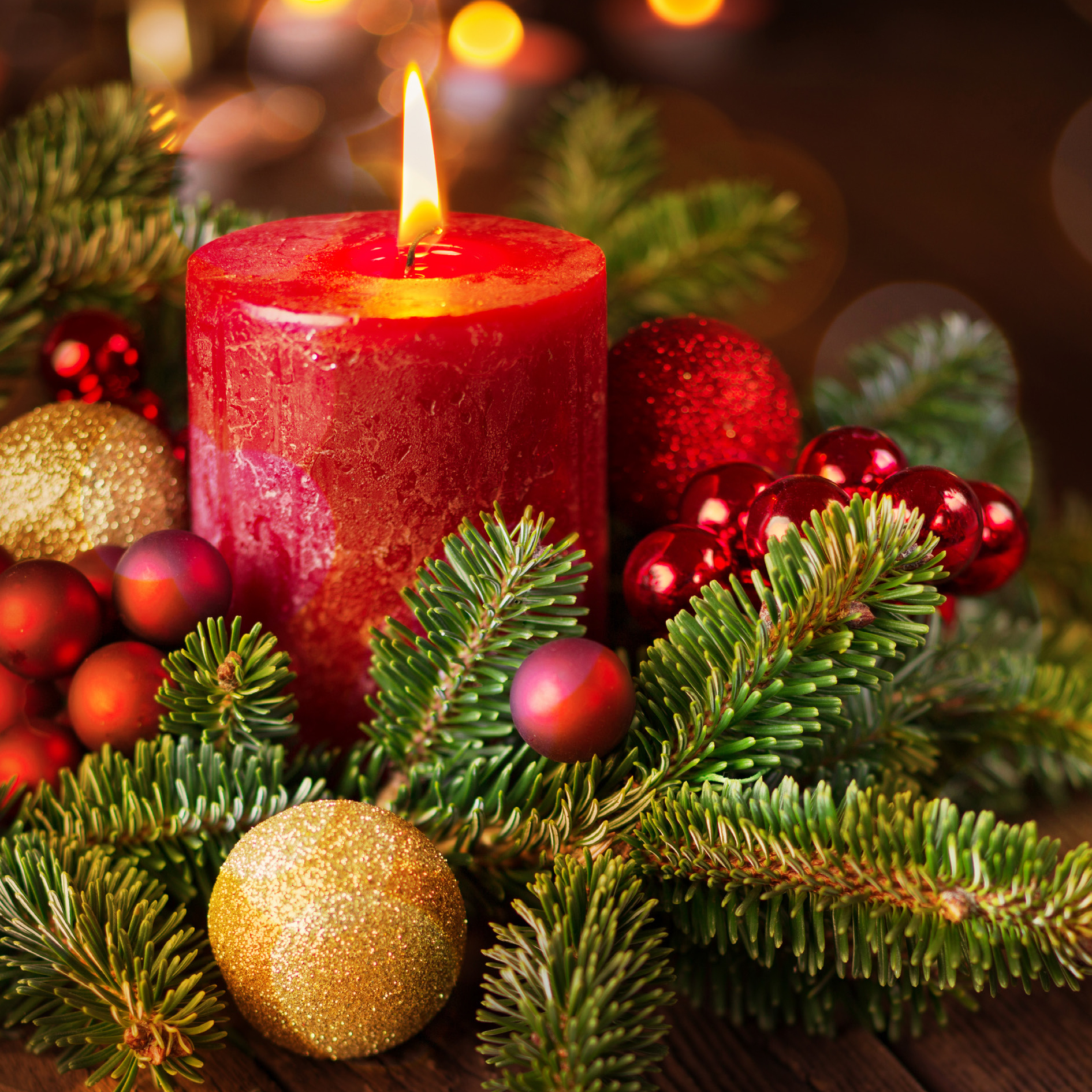 Red Christmas Candle Personalised Christmas Card