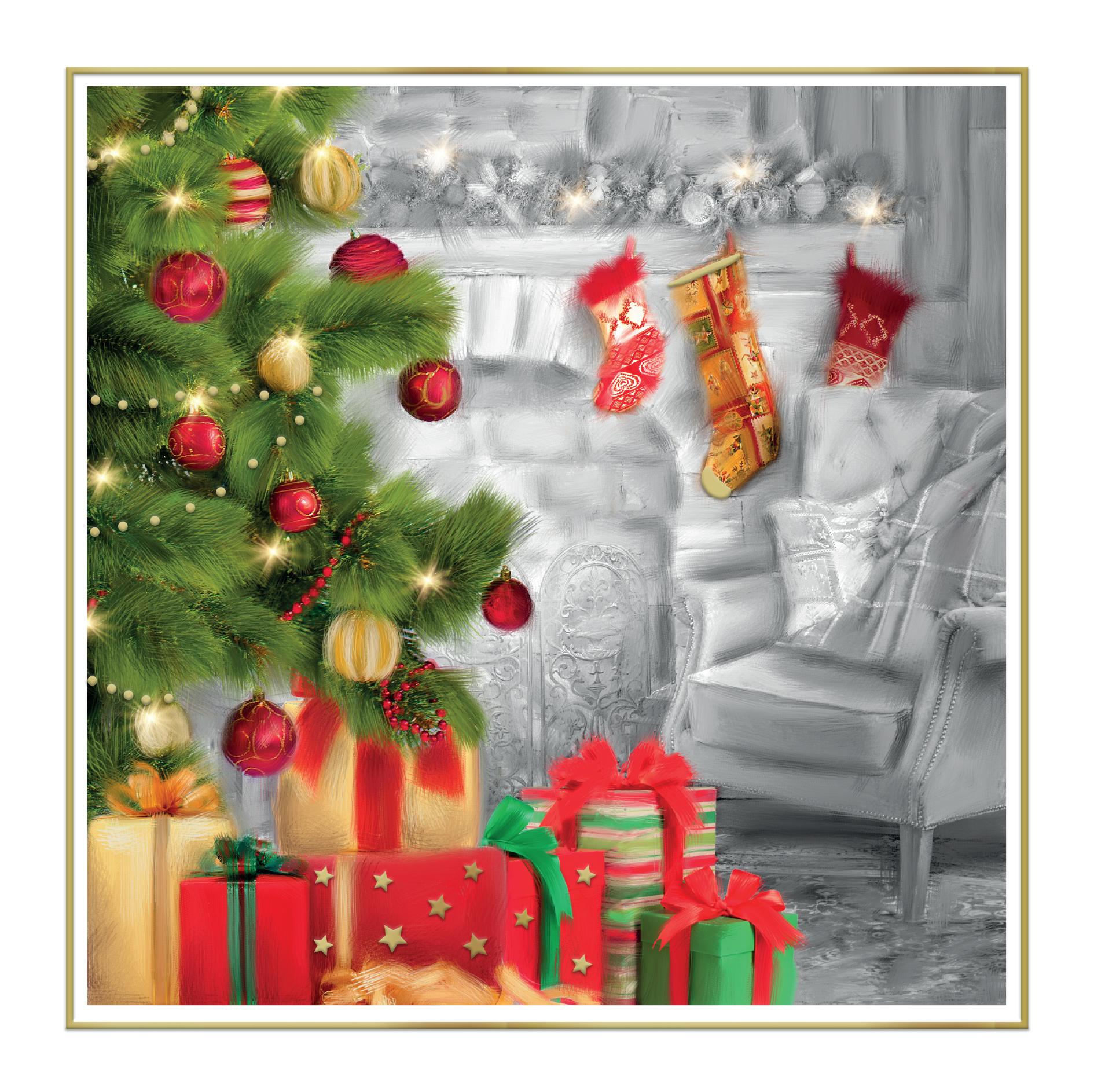 Fireplace and Presents Personalised Christmas Card