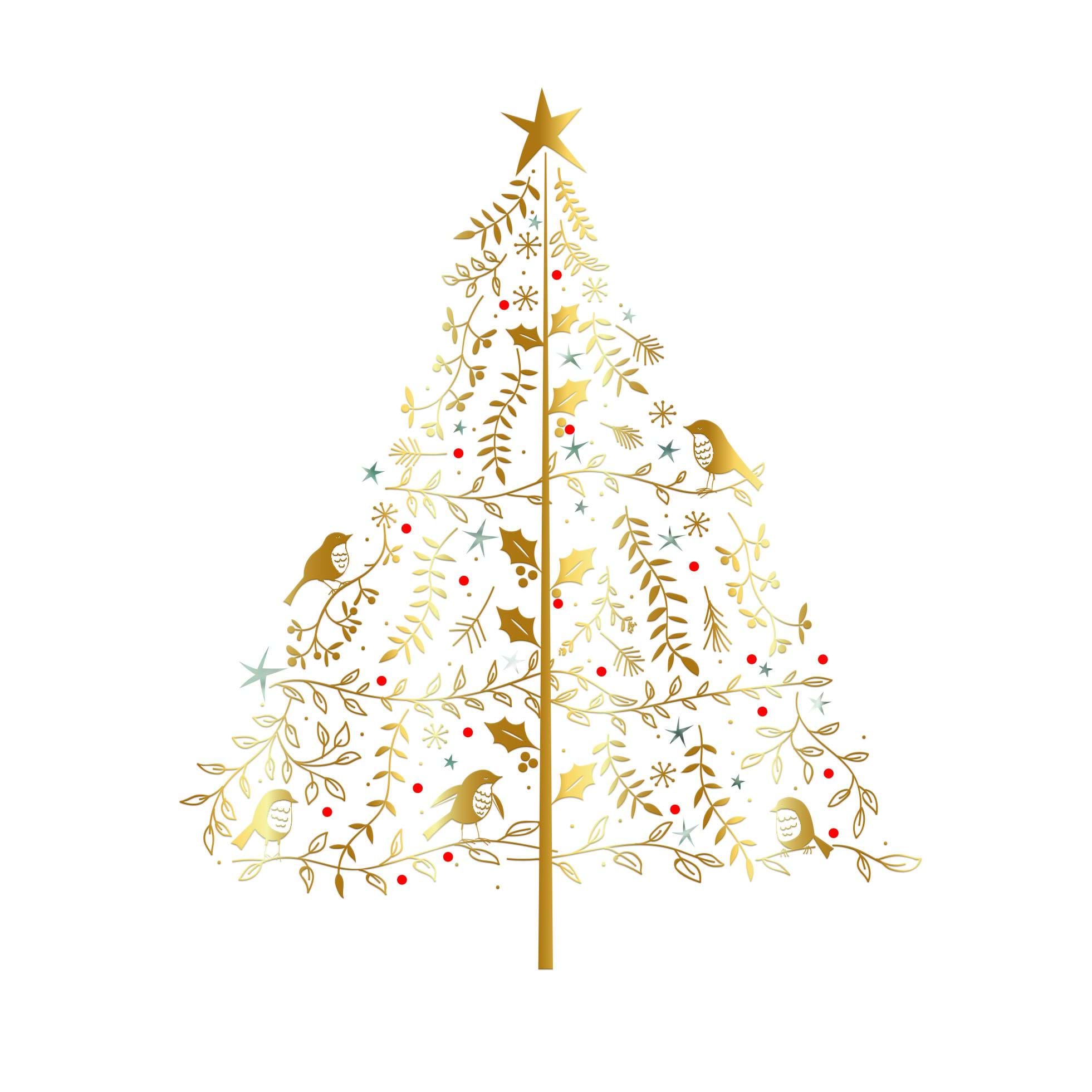 Golden Birds Tree Personalised Christmas Card
