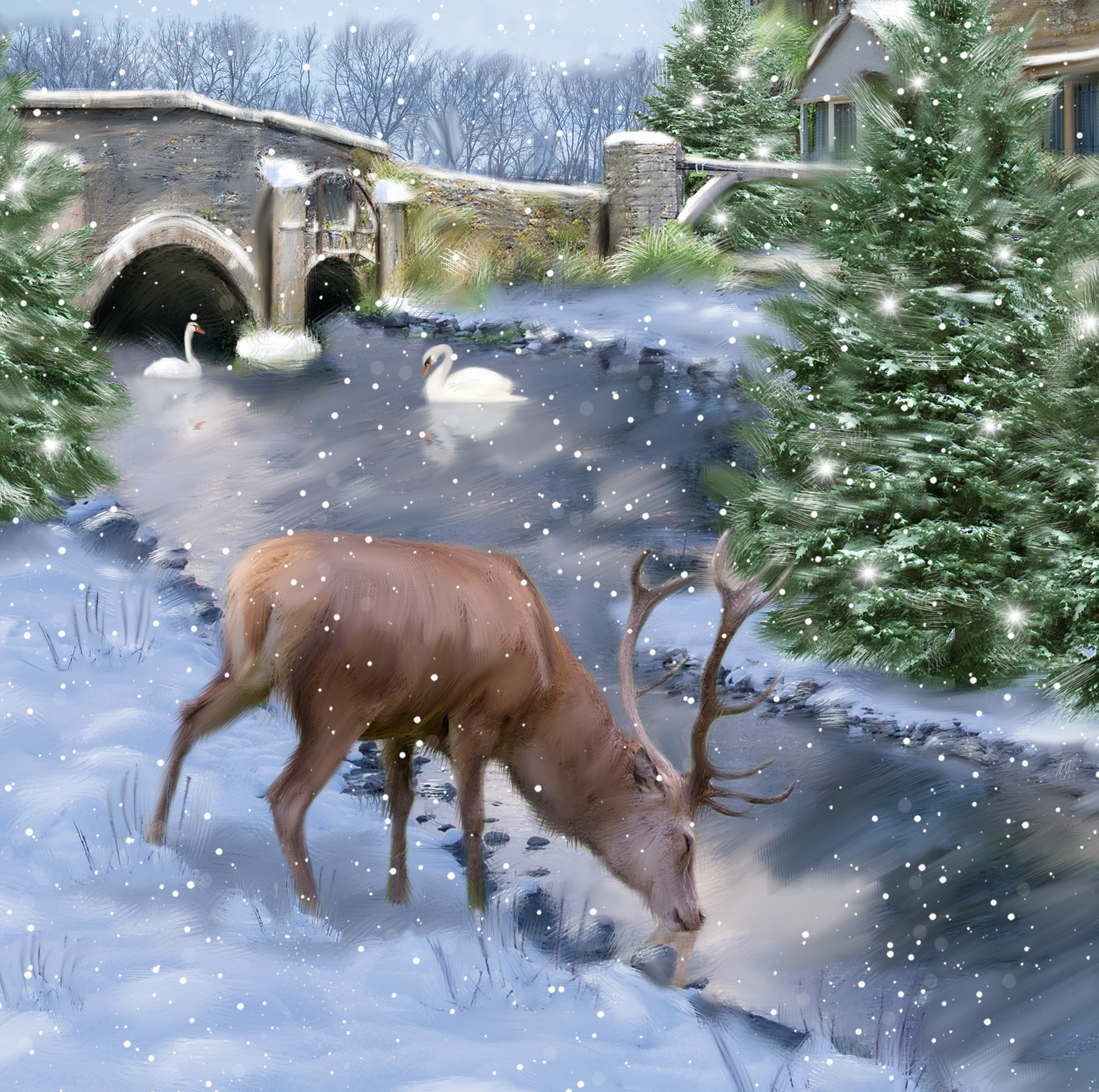Stag Scene Personalised Christmas Card