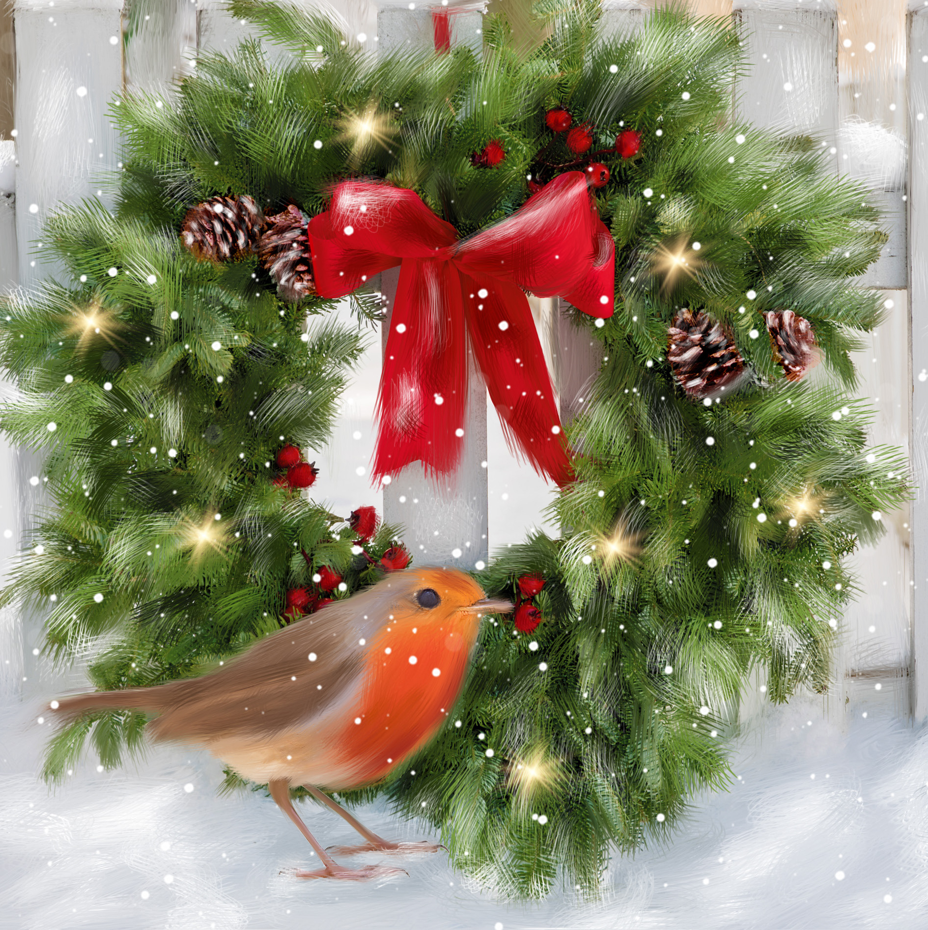 Robin Wreath Personalised Christmas Card