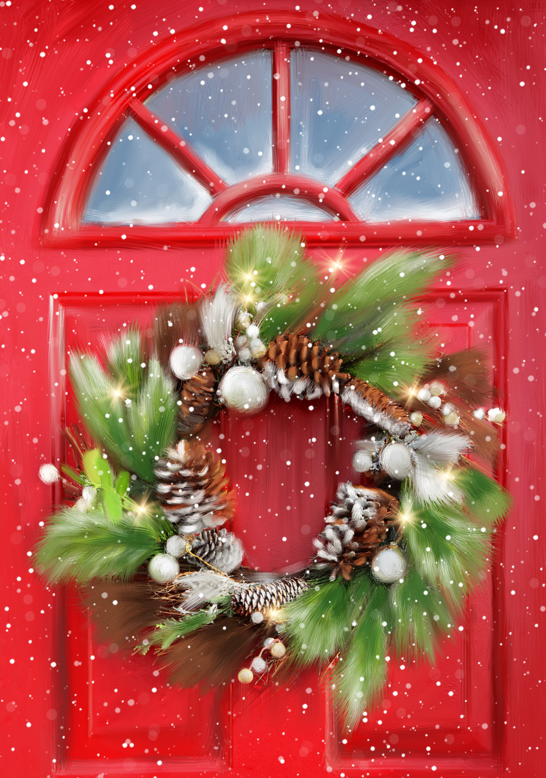 Festive Door Wreath Personalised Christmas Card