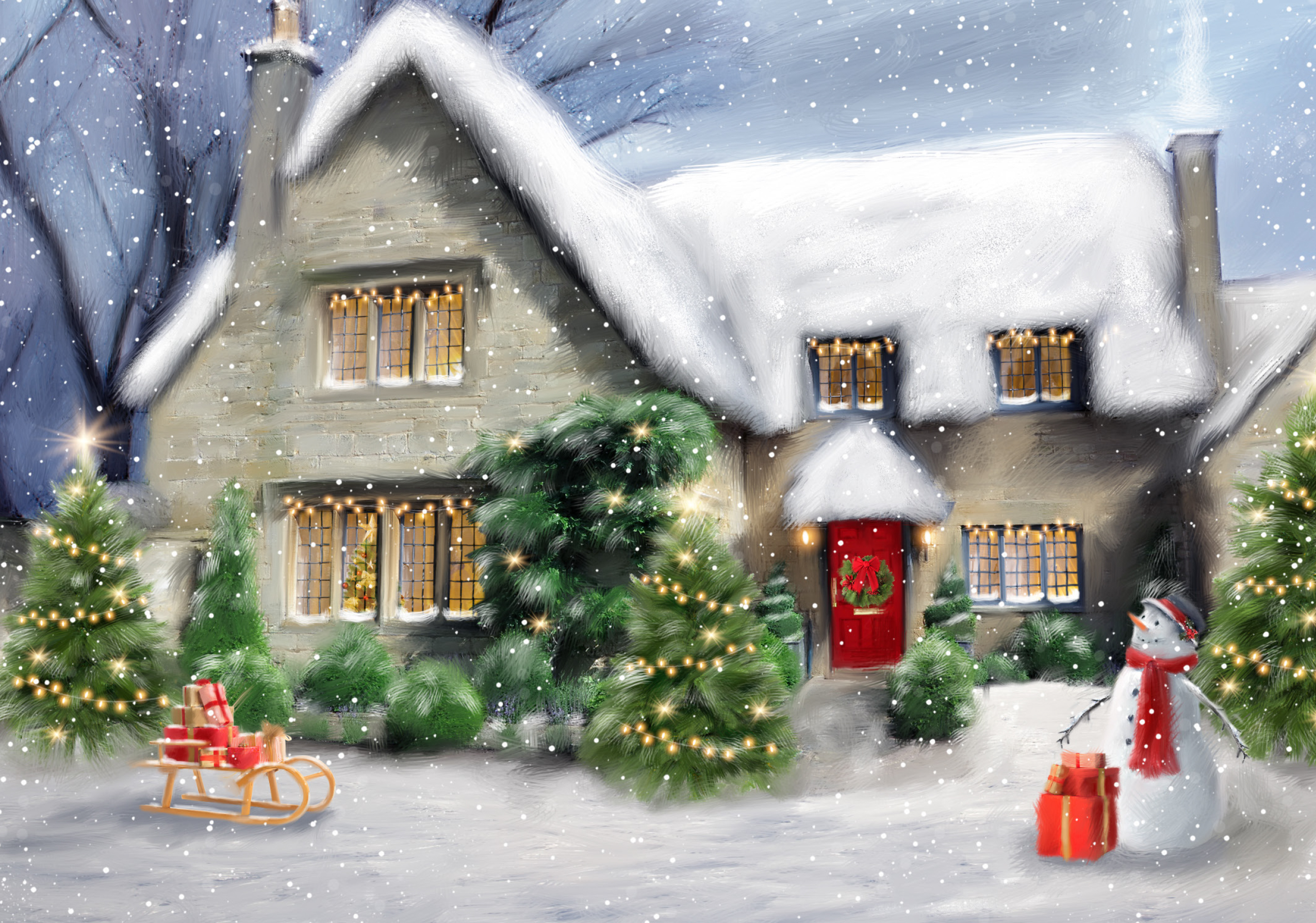 Winter House Personalised Christmas Card