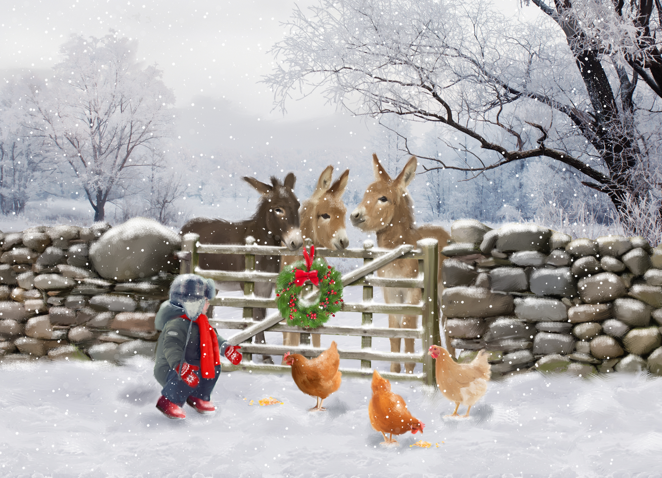 Donkey Scene Personalised Christmas Card