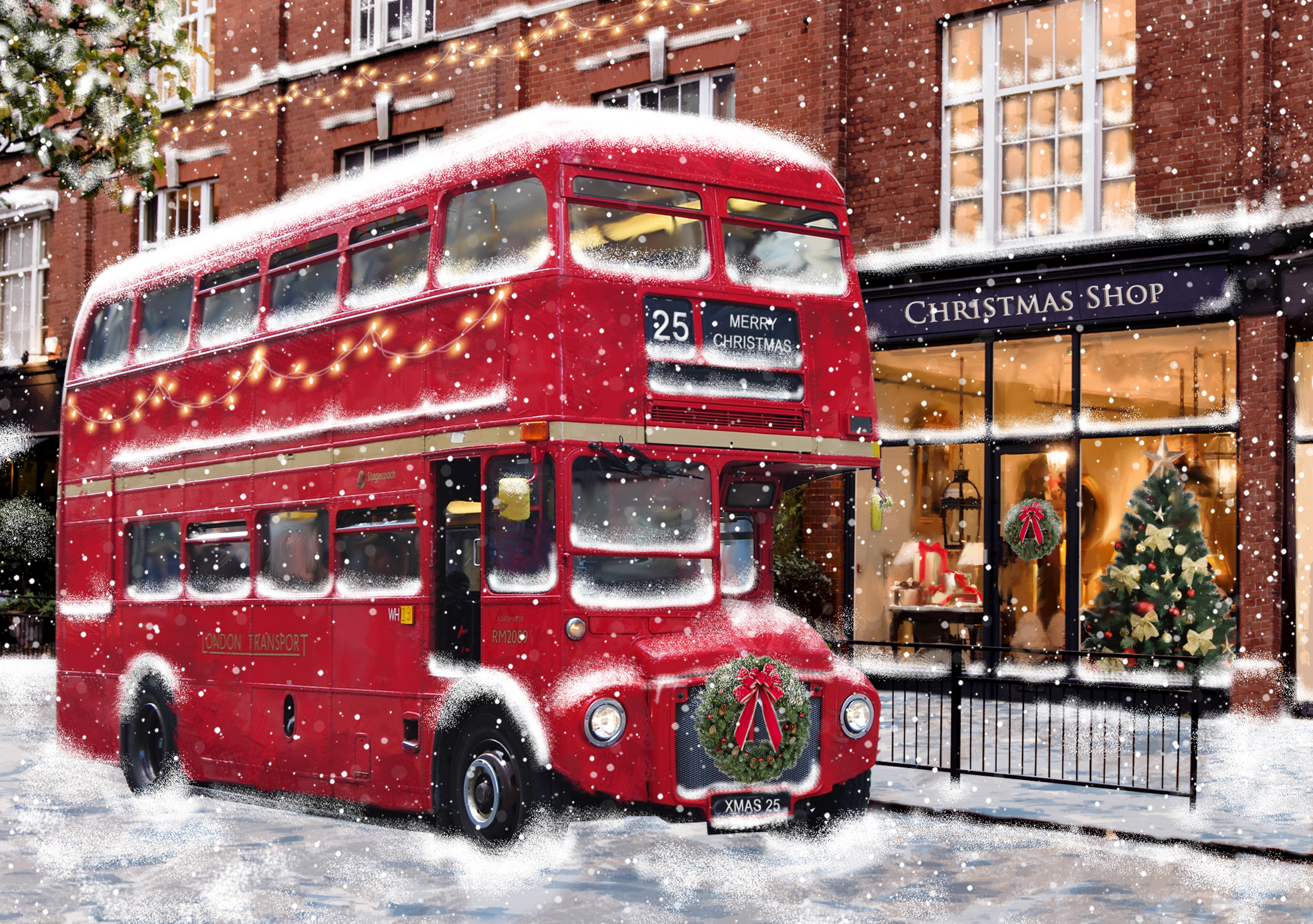 Festive London Bus Personalised Christmas Card
