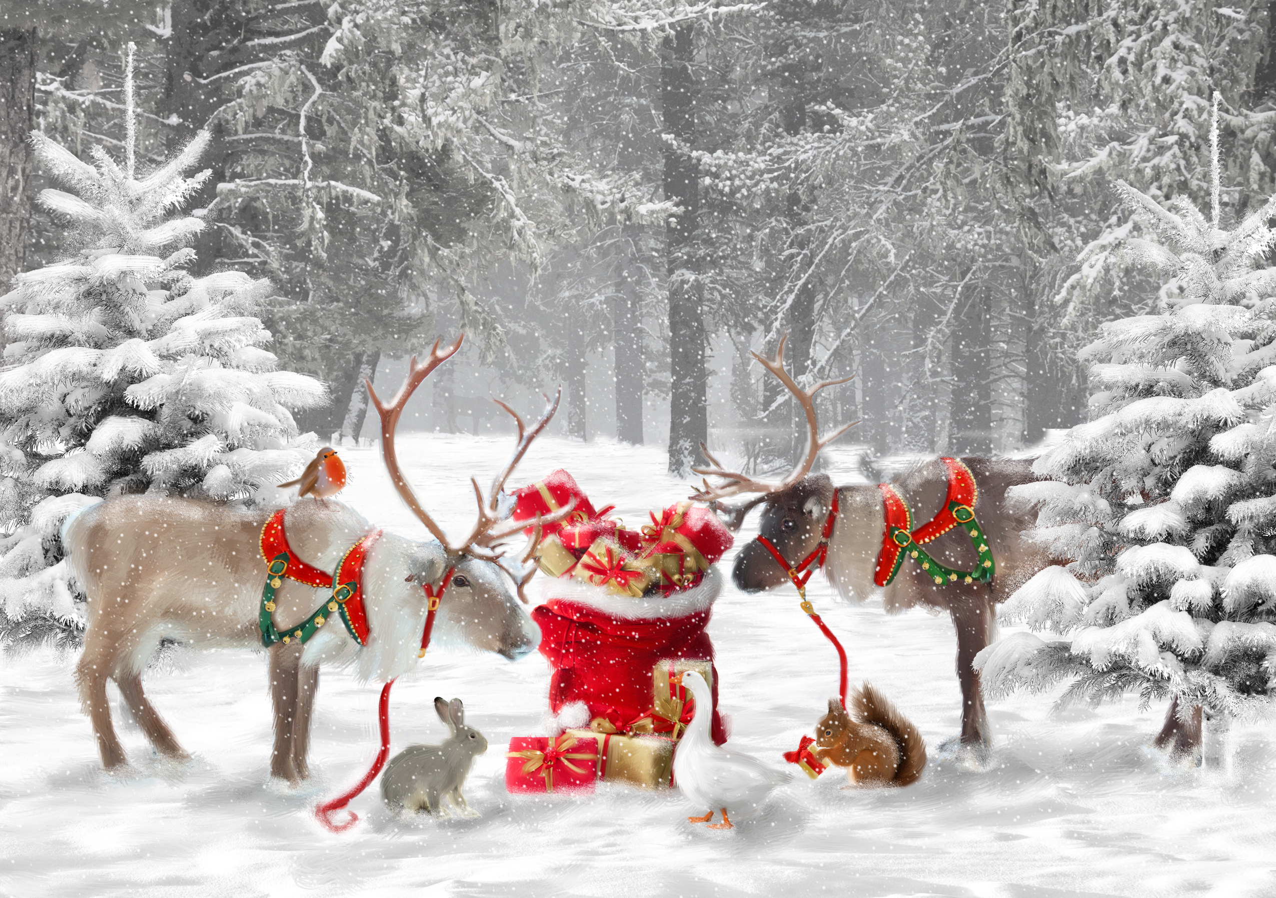 Reindeer and Presents Personalised Christmas Card
