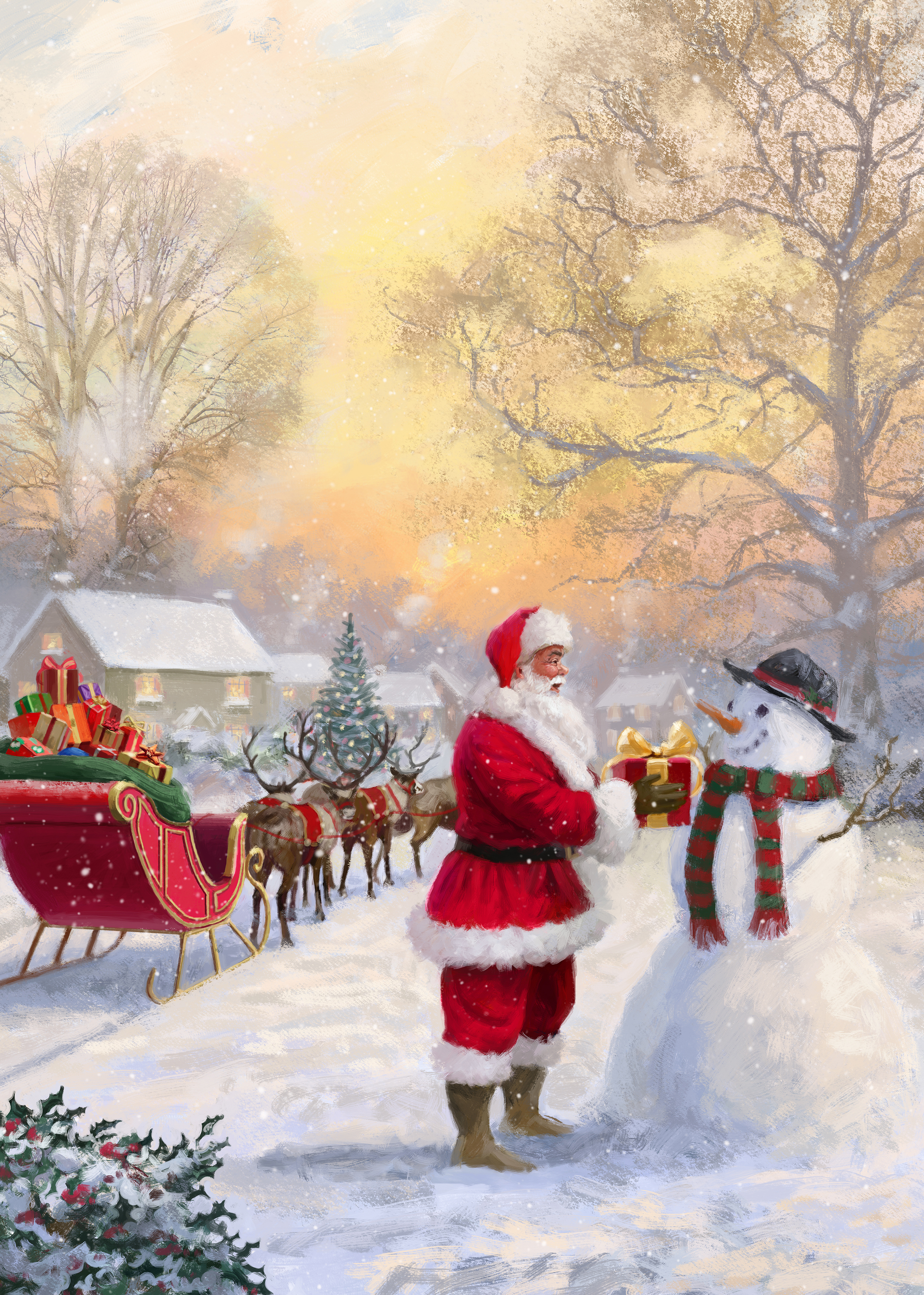 Santa in the Village Personalised Christmas Card