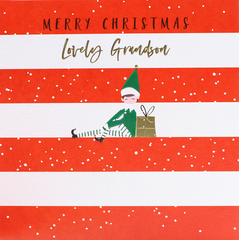 Stripes Grandson Christmas Card
