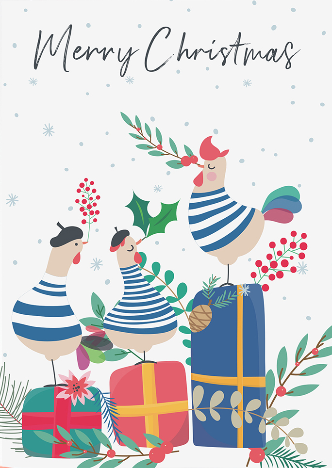 Three French Hens Christmas Card